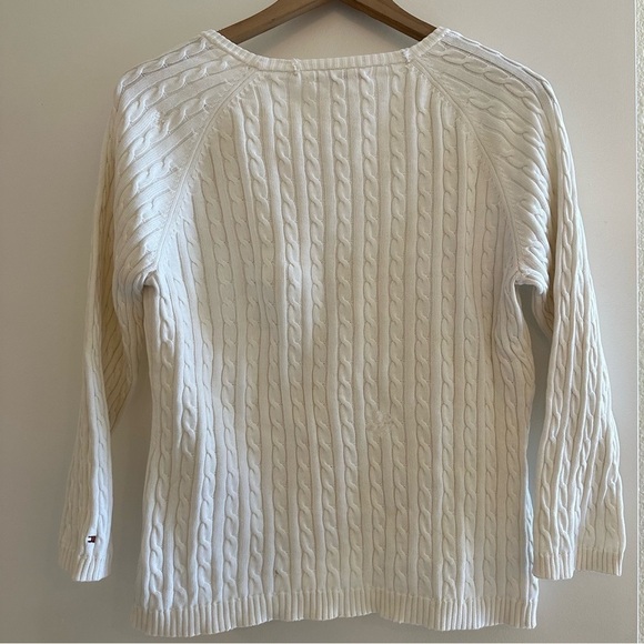Tommy Hilfiger Women Round Neck Cable Knit Pullover White Sweater Sz L - Picture 5 of 7